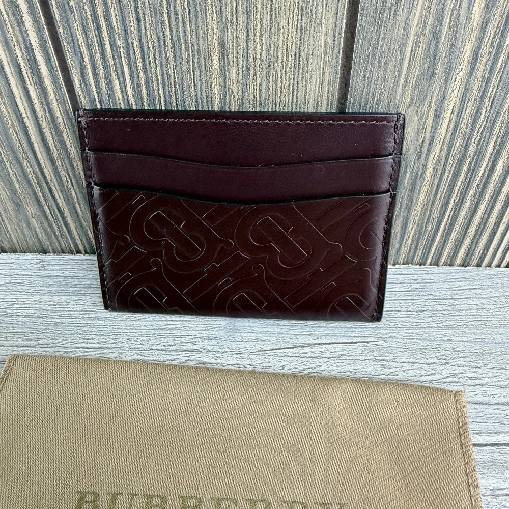 Burberry Sandon TB Monogram Calf Leather Card Holder Burgundy NWT Dust Bag